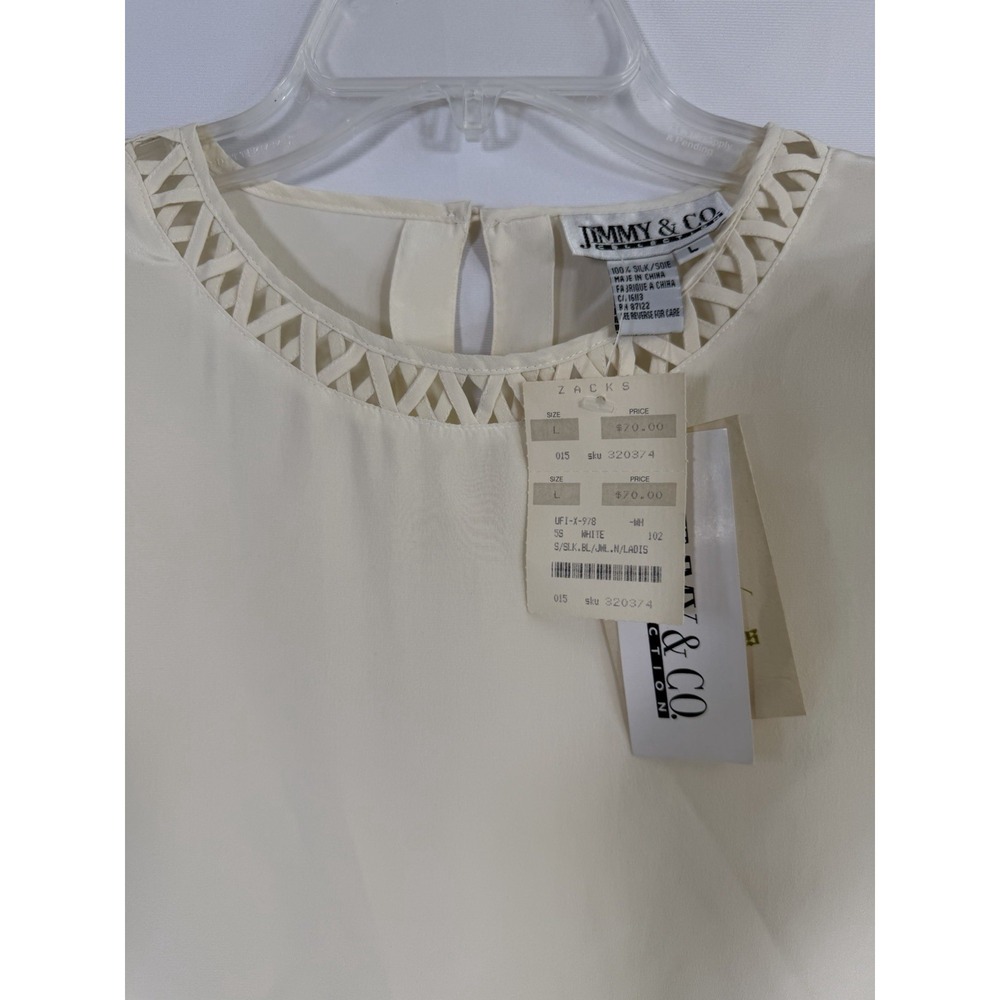 Deadstock Vtg 90s Ivory Silk Top Short Sleeve Blouse L Classic Quiet Luxury NWT - Picture 7 of 11